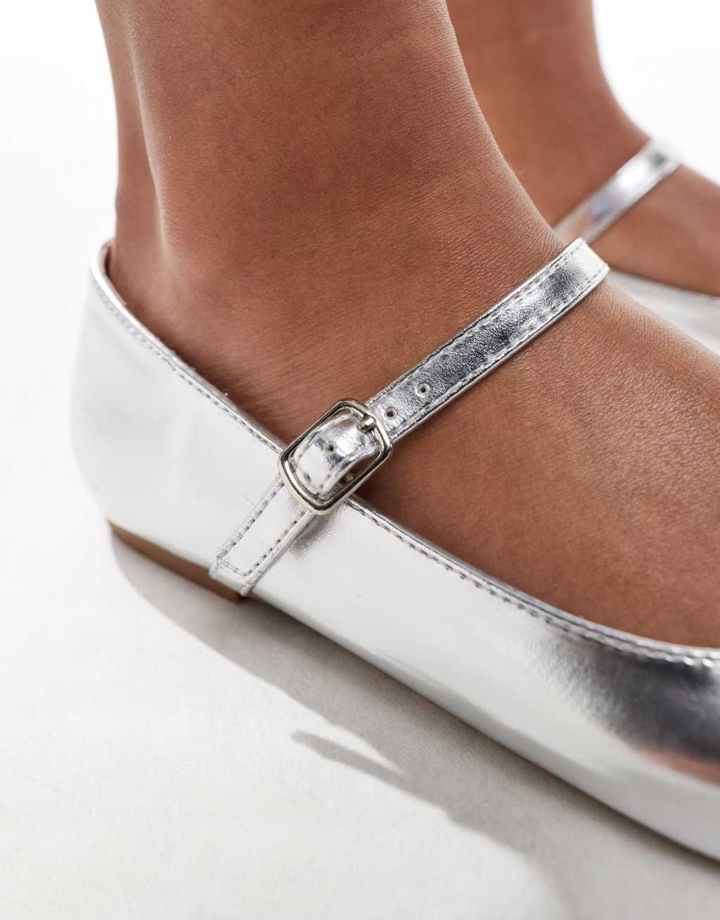 SEQWL buckle strap ballet flats in silver Product Image