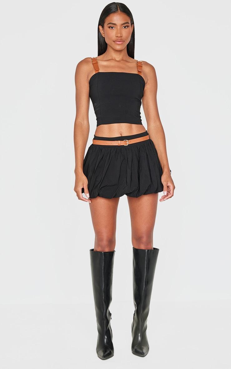 Black Woven Belted Puff Ball Skirt Product Image