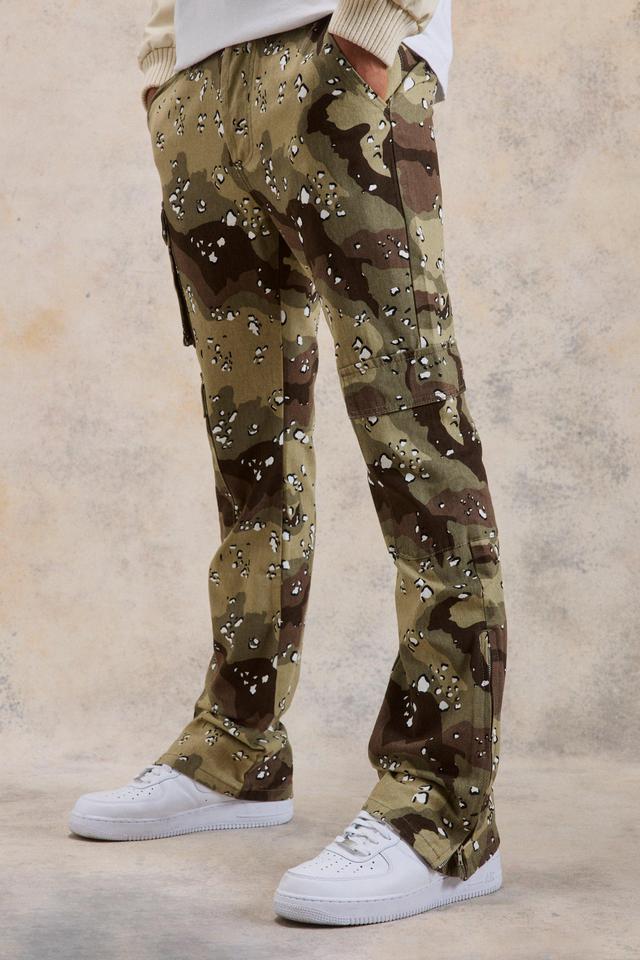 Slim Zip Flare Gusset Multi Cargo Camo Pants | boohooMAN USA Product Image