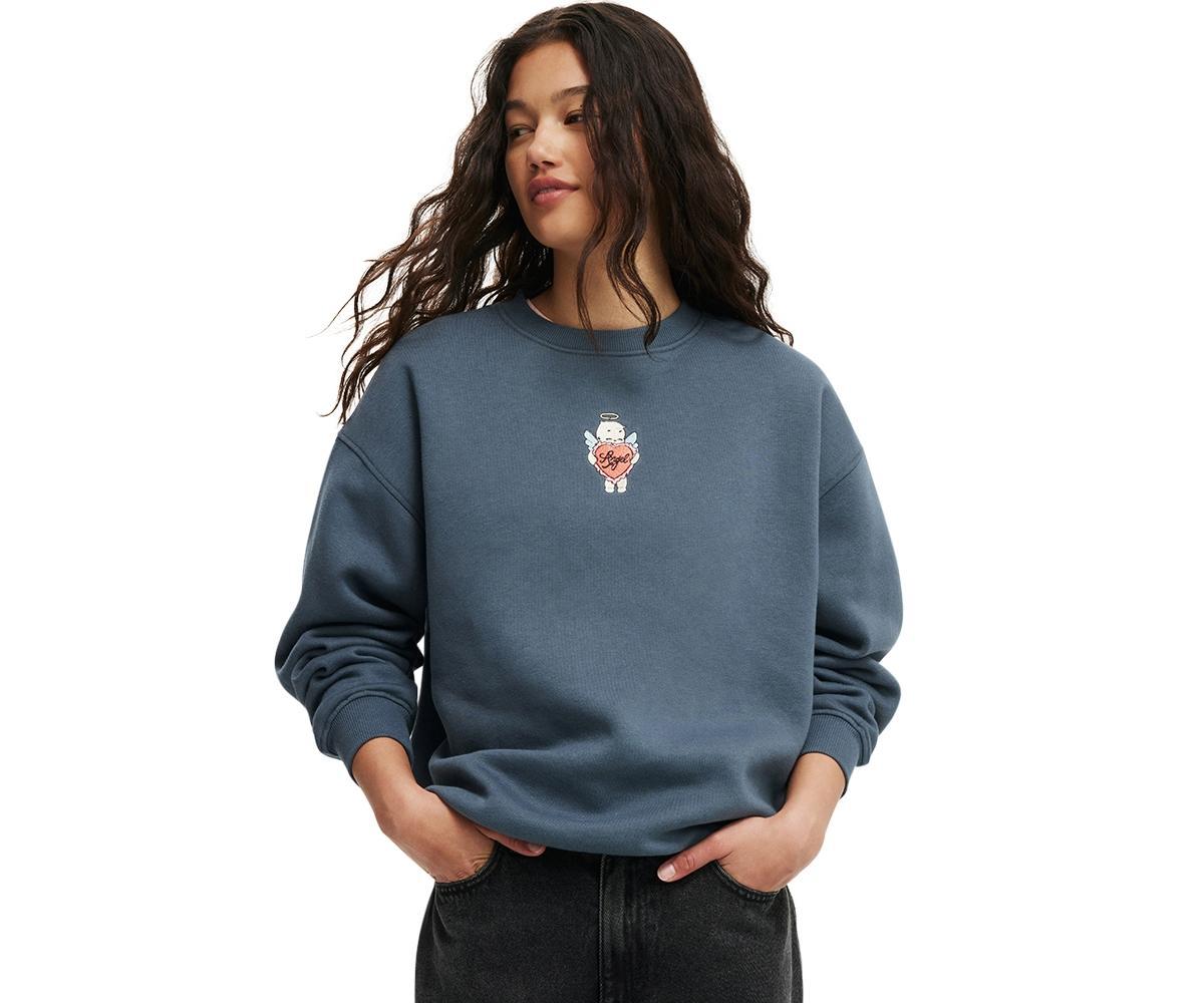 Cotton On Womens Classic Fleece Graphic Crew Sweatshirt - Angel heart Product Image