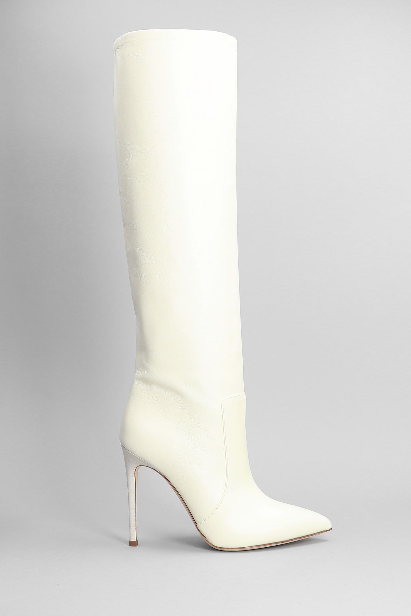 Knee-high Leather Boots In White Product Image