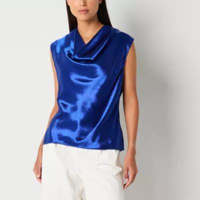 Worthington Womens Cowl Neck Sleeveless Satin Blouse Product Image