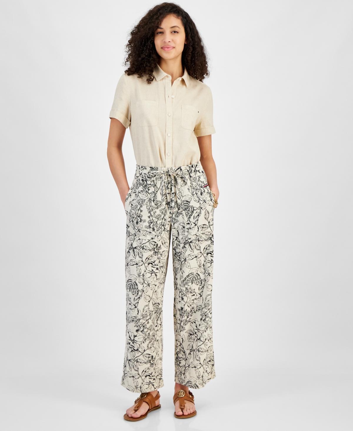 Tommy Hilfiger Womens Butterfly High-Rise Tie-Waist Pants Product Image