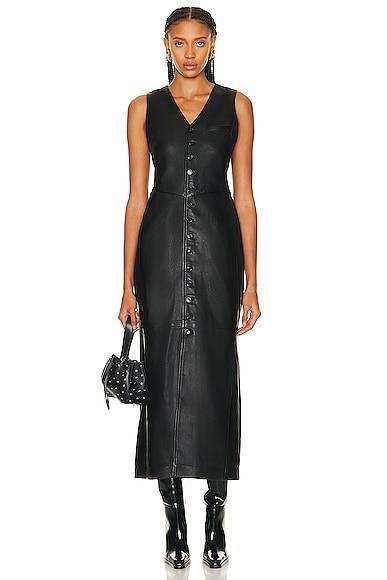 Womens Sleeveless Leather Button-Front Midi-Dress Product Image