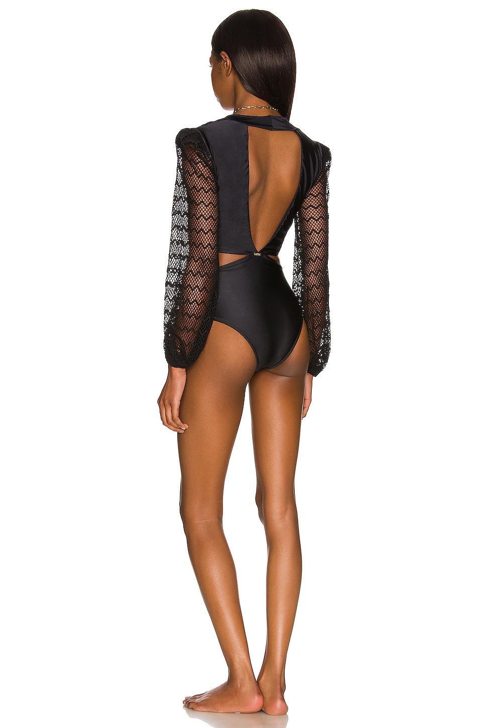 Plunge Netted Sleeve Swimsuit Product Image