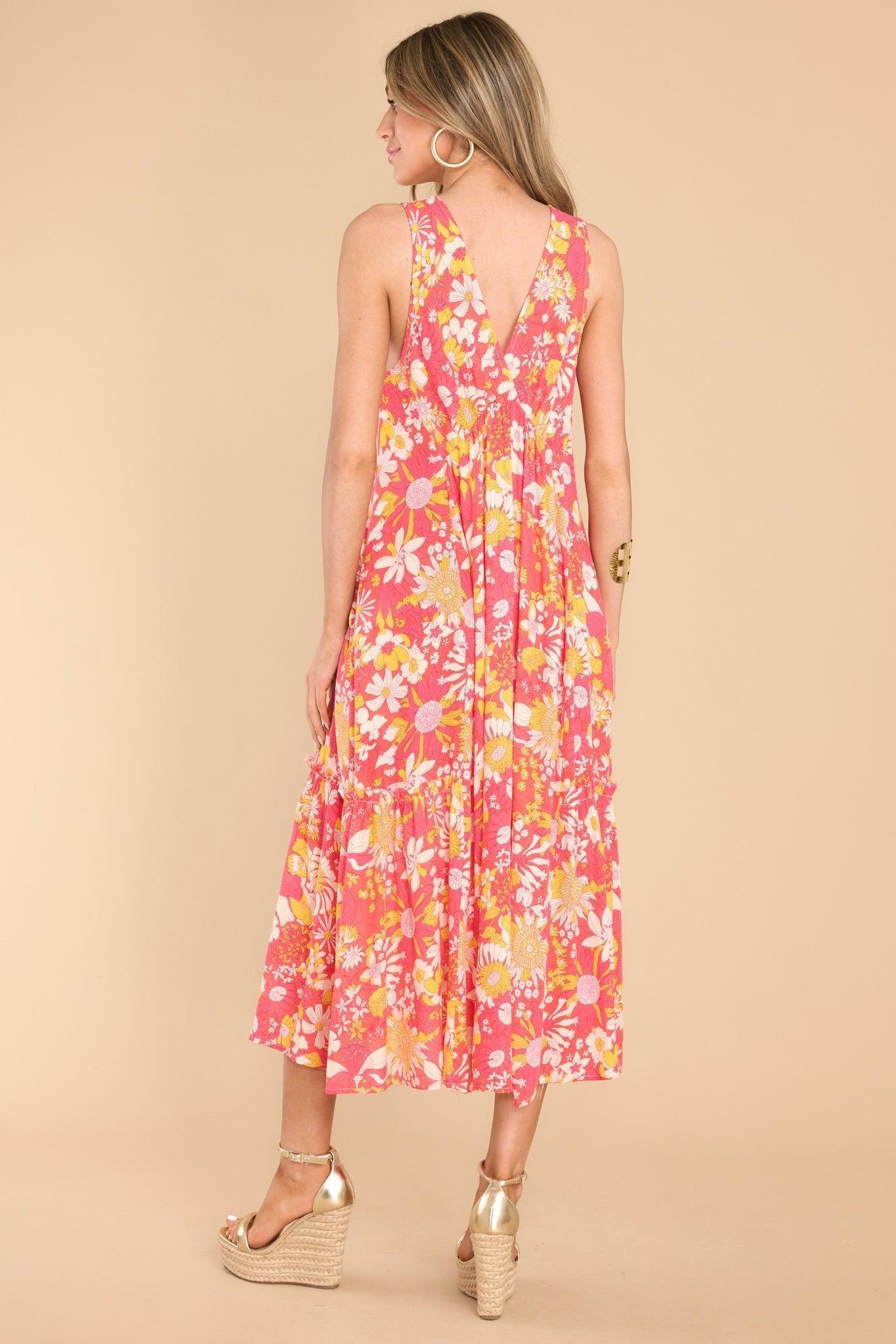 Float To You Red Floral Print Midi Dress Product Image