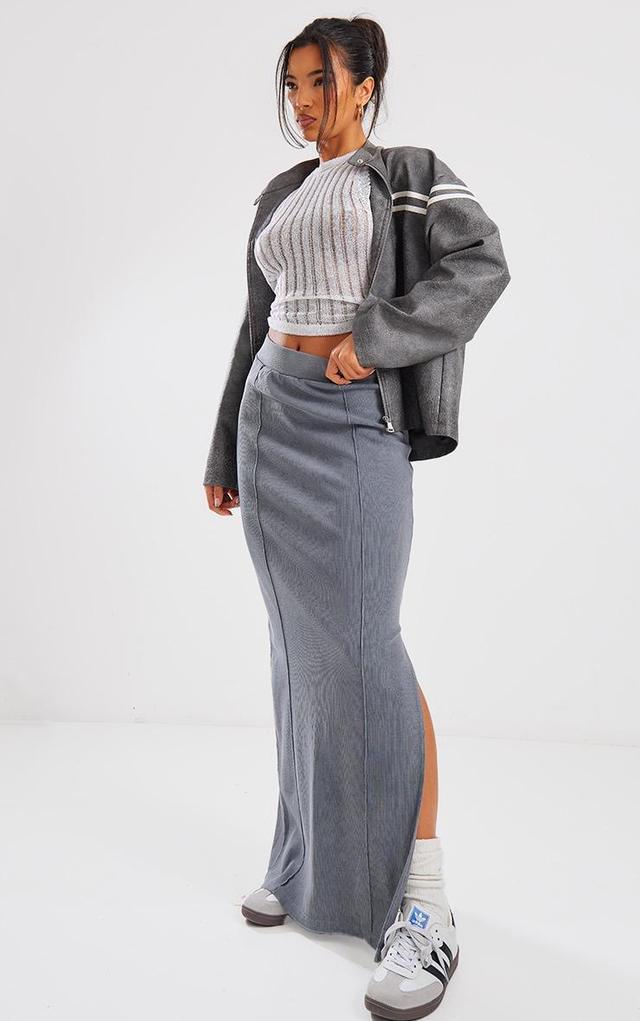 Charcoal Ribbed Pocket Back Detail Maxi Skirt Product Image