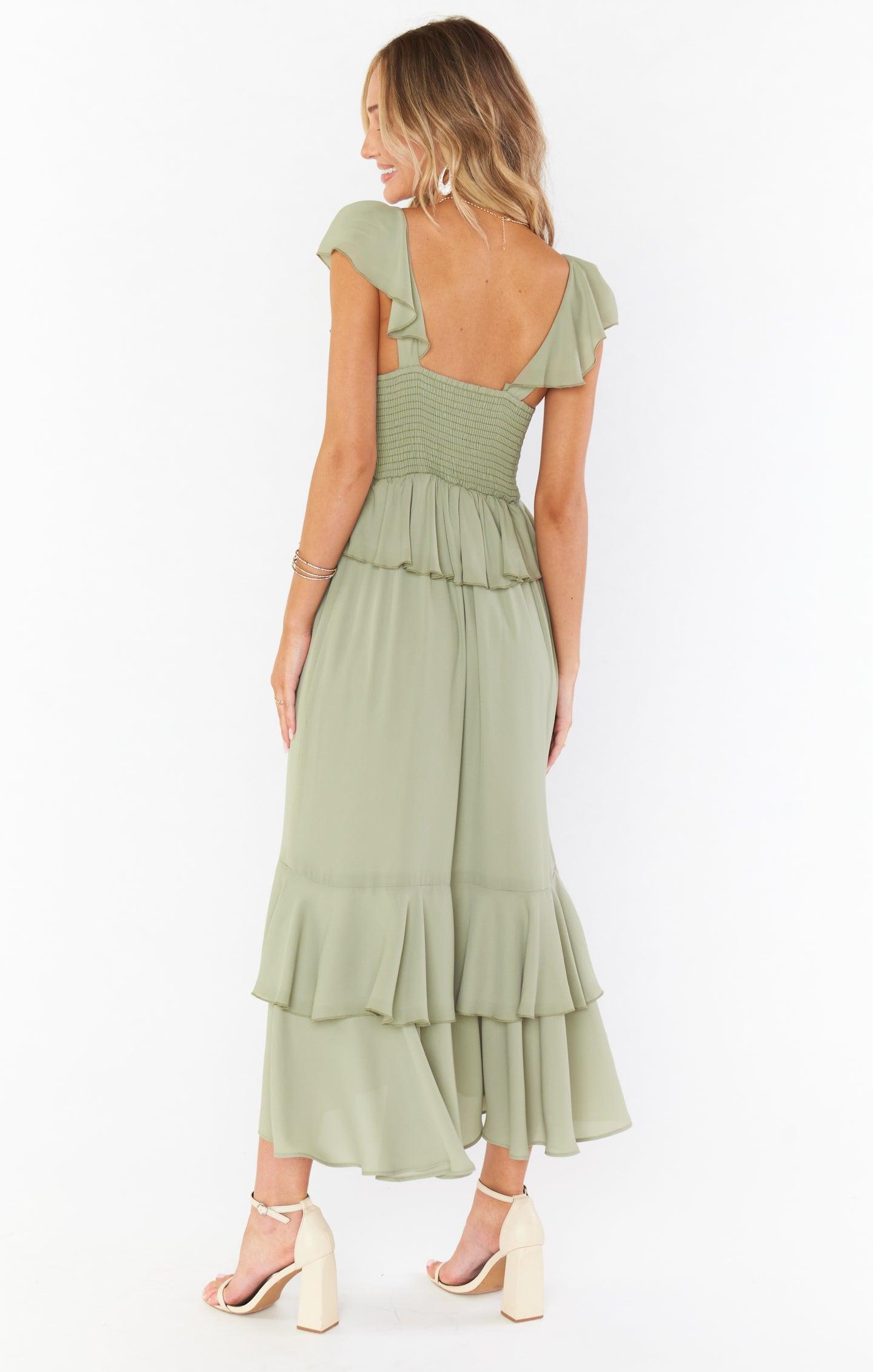 Reese Ruffle Dress ~ Moss Green Crisp Product Image