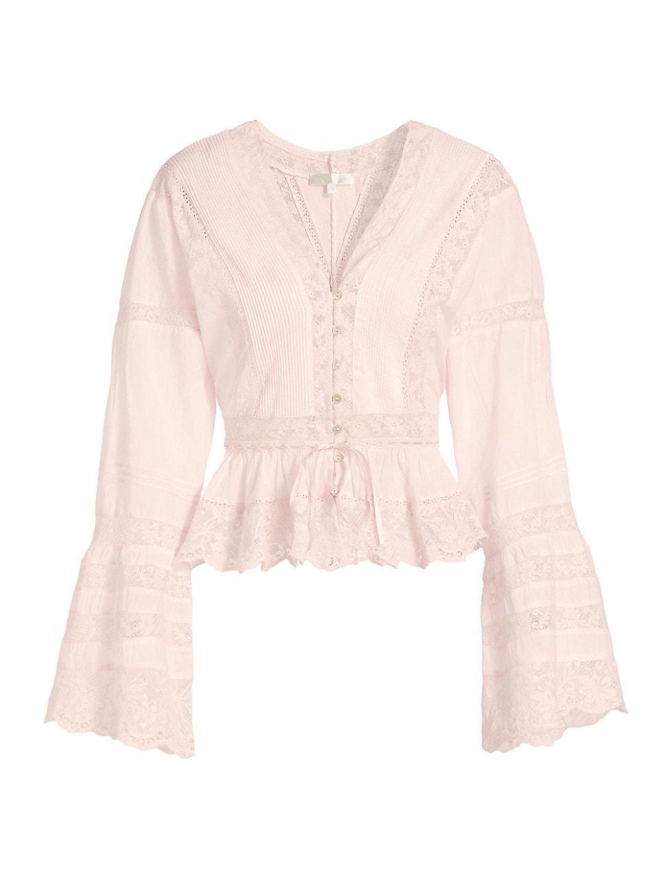 Womens Mindy Lace-Trimmed Bell-Sleeve Blouse Product Image