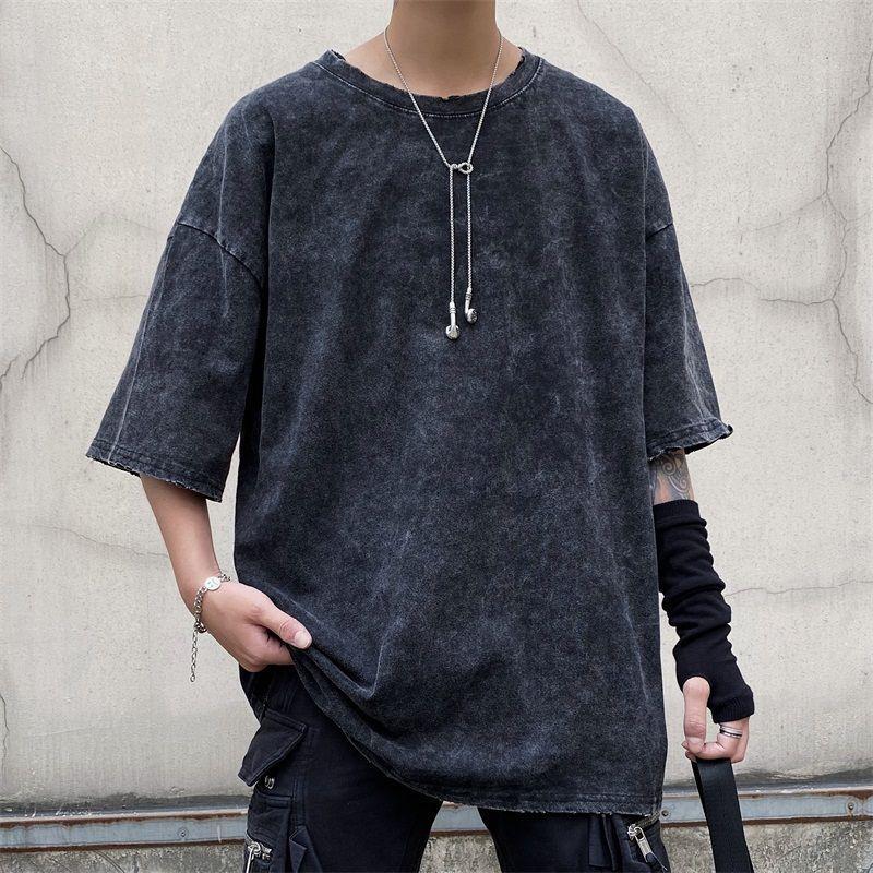 Distressed Short-Sleeved Crew-Neck T-Shirt Product Image