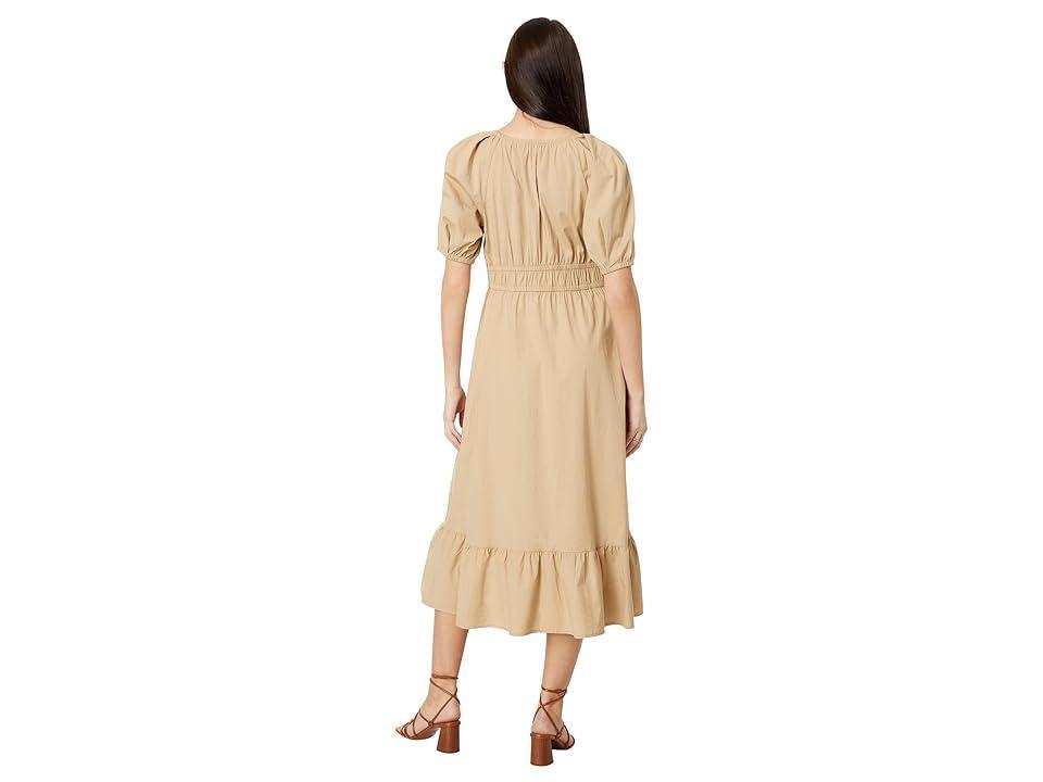 Vineyard Vines Poplin V-Neck Midi Dress (Cappuccino) Women's Dress Product Image