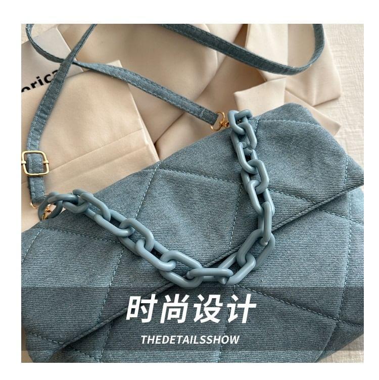 Chain Strap Quilted Denim Flap Crossbody Bag Product Image