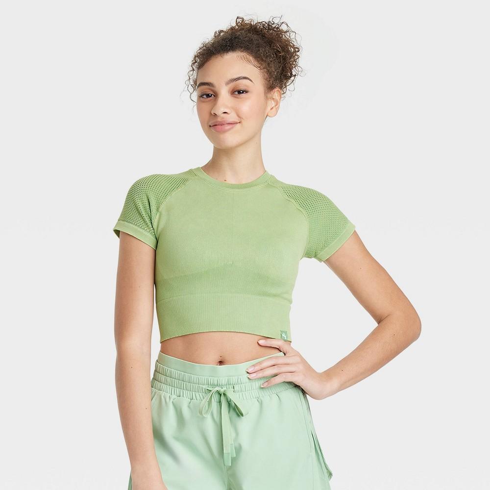 Womens Seamless Crop Short Sleeve Shirt - JoyLab Green M Product Image