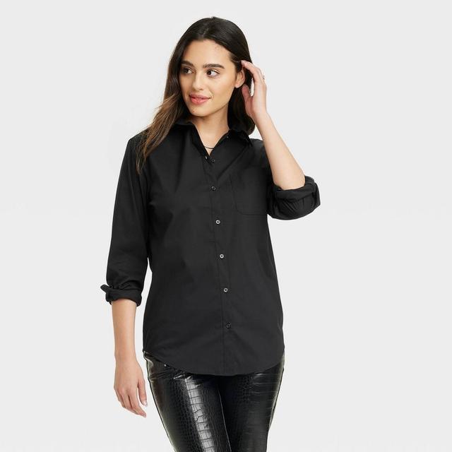 Womens Slim Fit Boyfriend Tailored Long Sleeve Button-Down Shirt - A New Day Black XS Product Image