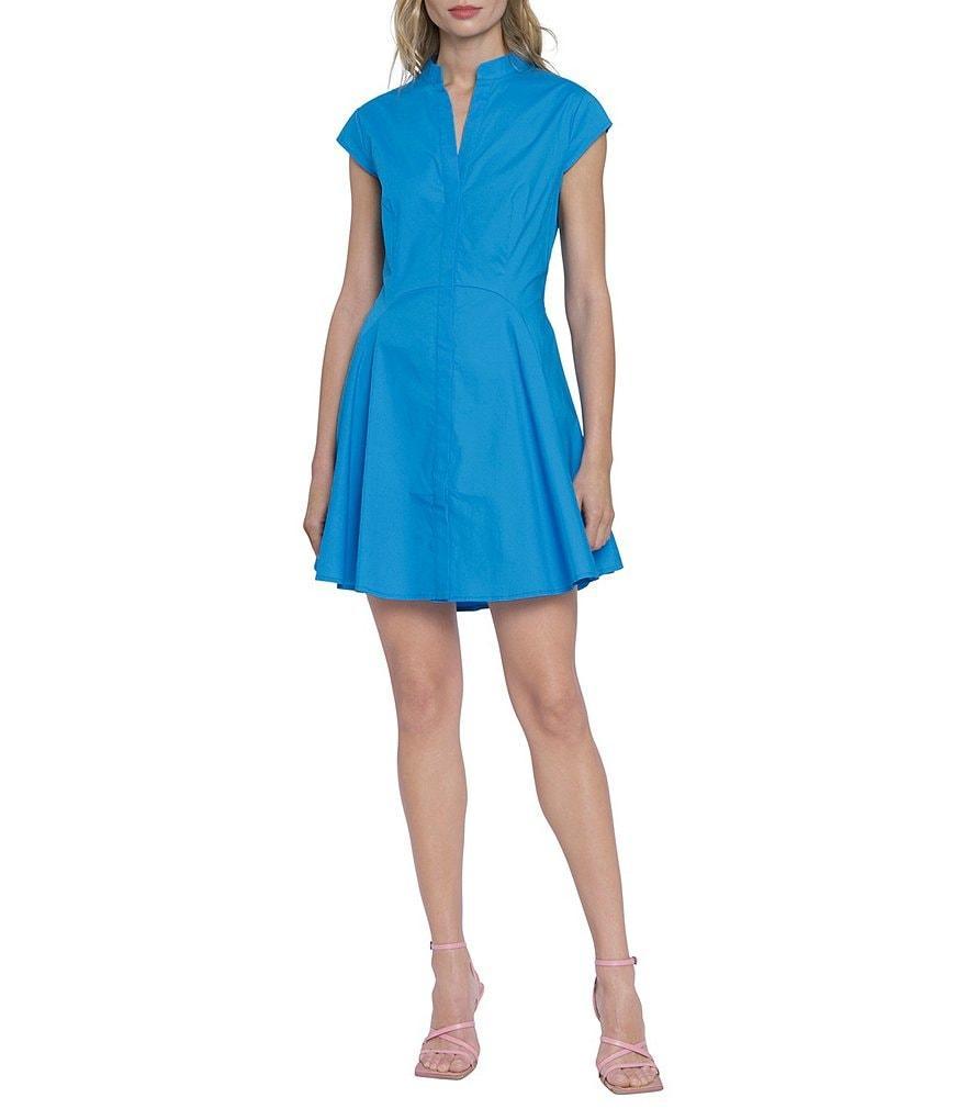 Donna Morgan Poplin Mock Neck Cap Sleeve Button Front Mini Dress Product Image