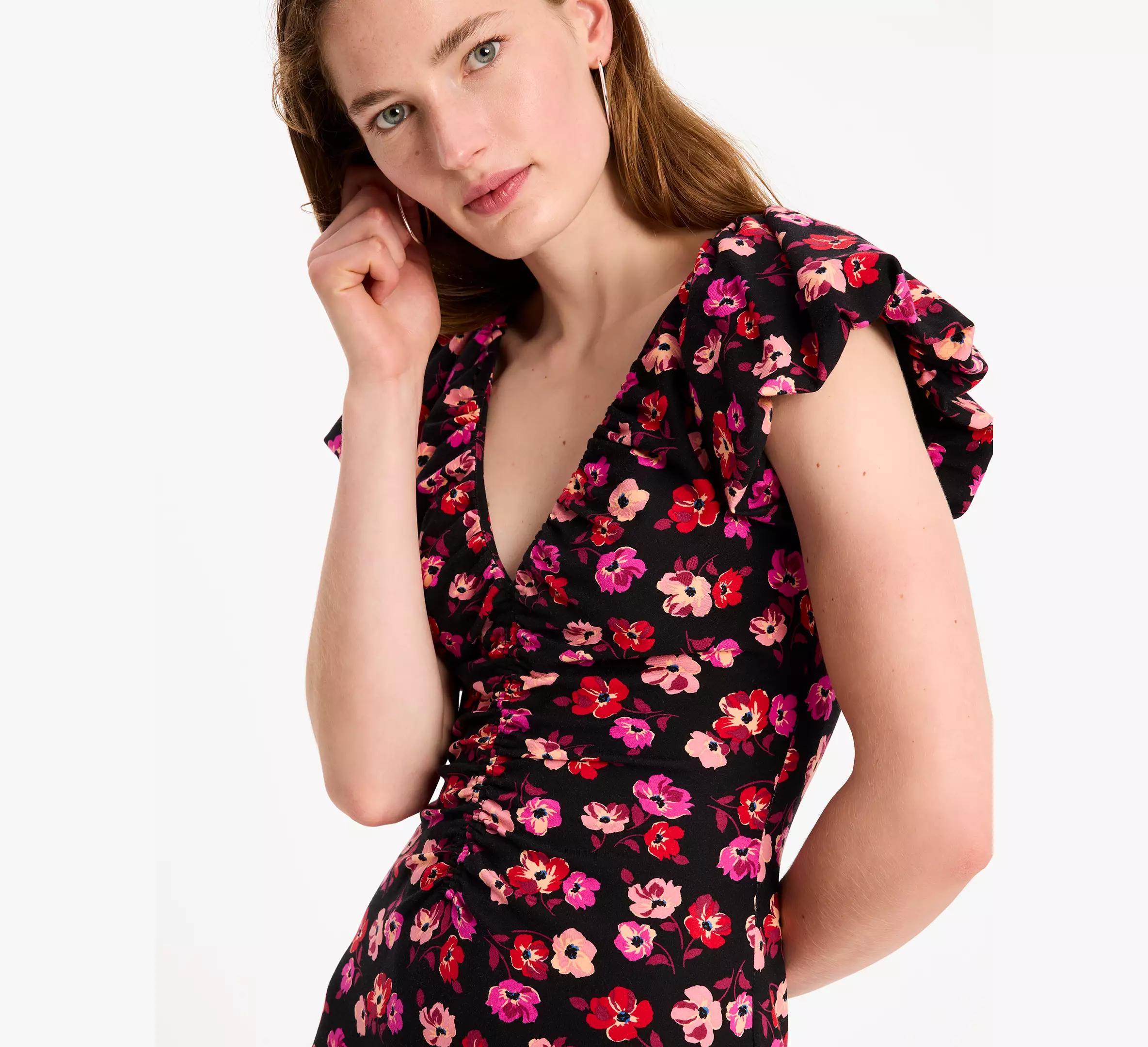 Fall Poppies Ruched Ponte Dress Product Image