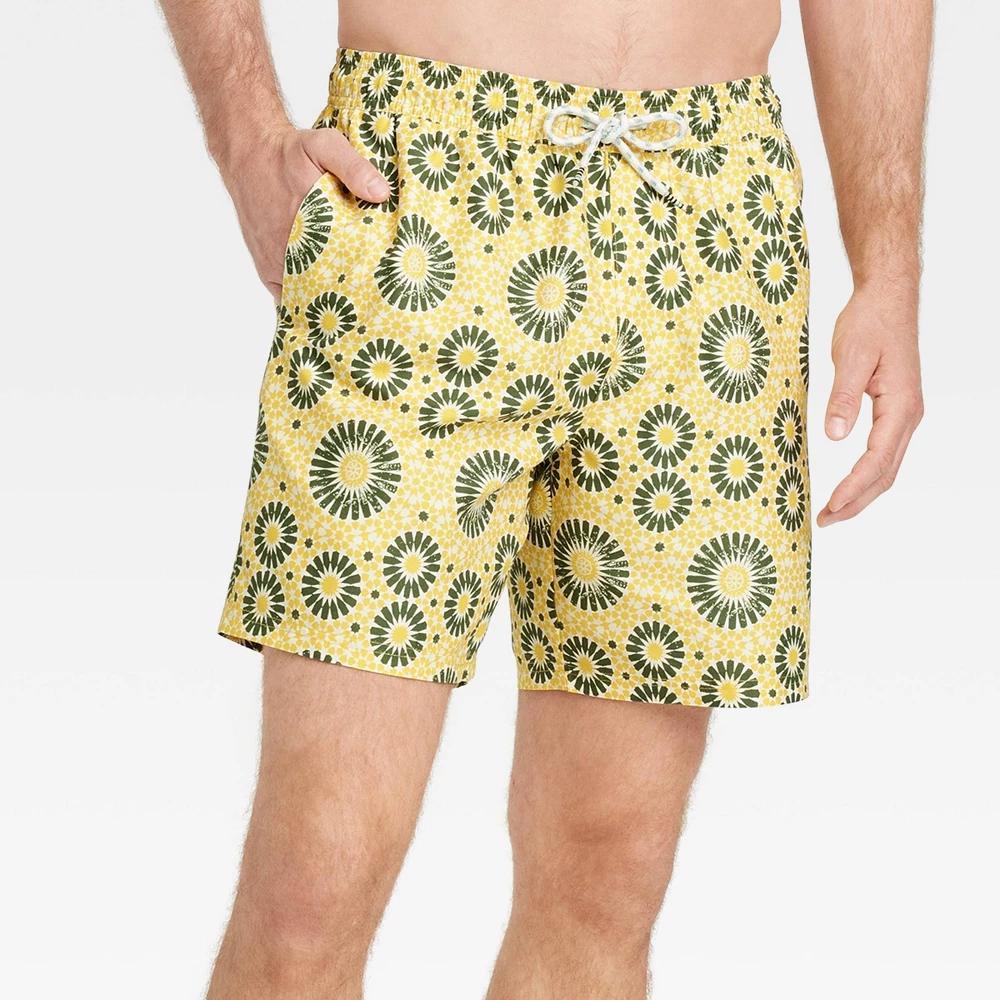 Mens 7 Mosaic Design Woven Swim Shorts - Goodfellow & Co Yellow L Product Image