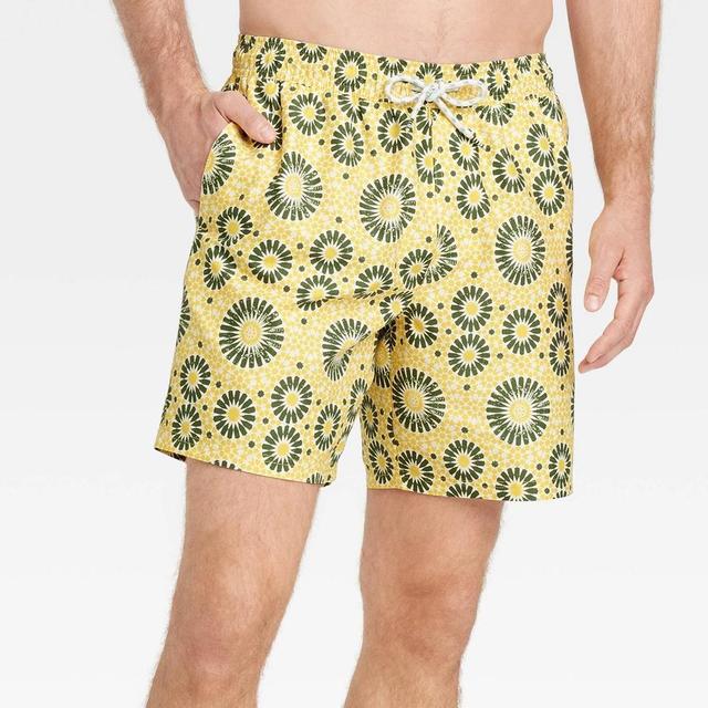 Mens 5 Mosaic Design Woven Swim Shorts - Goodfellow & Co Yellow M Product Image