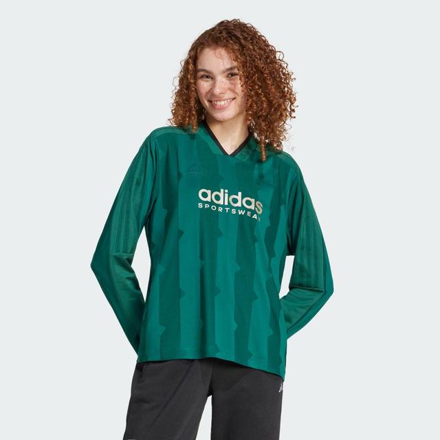 adidas Tiro Cut 3-Stripes Jacquard Long Sleeve Shirt Collegiate Green M Womens Product Image