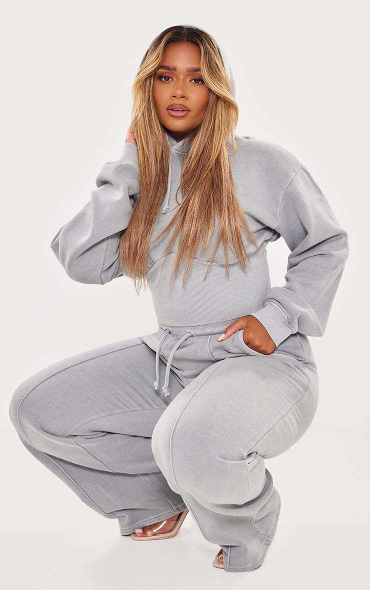 Shape Light Grey Sweat Cropped Shirred Waist Hoodie Product Image