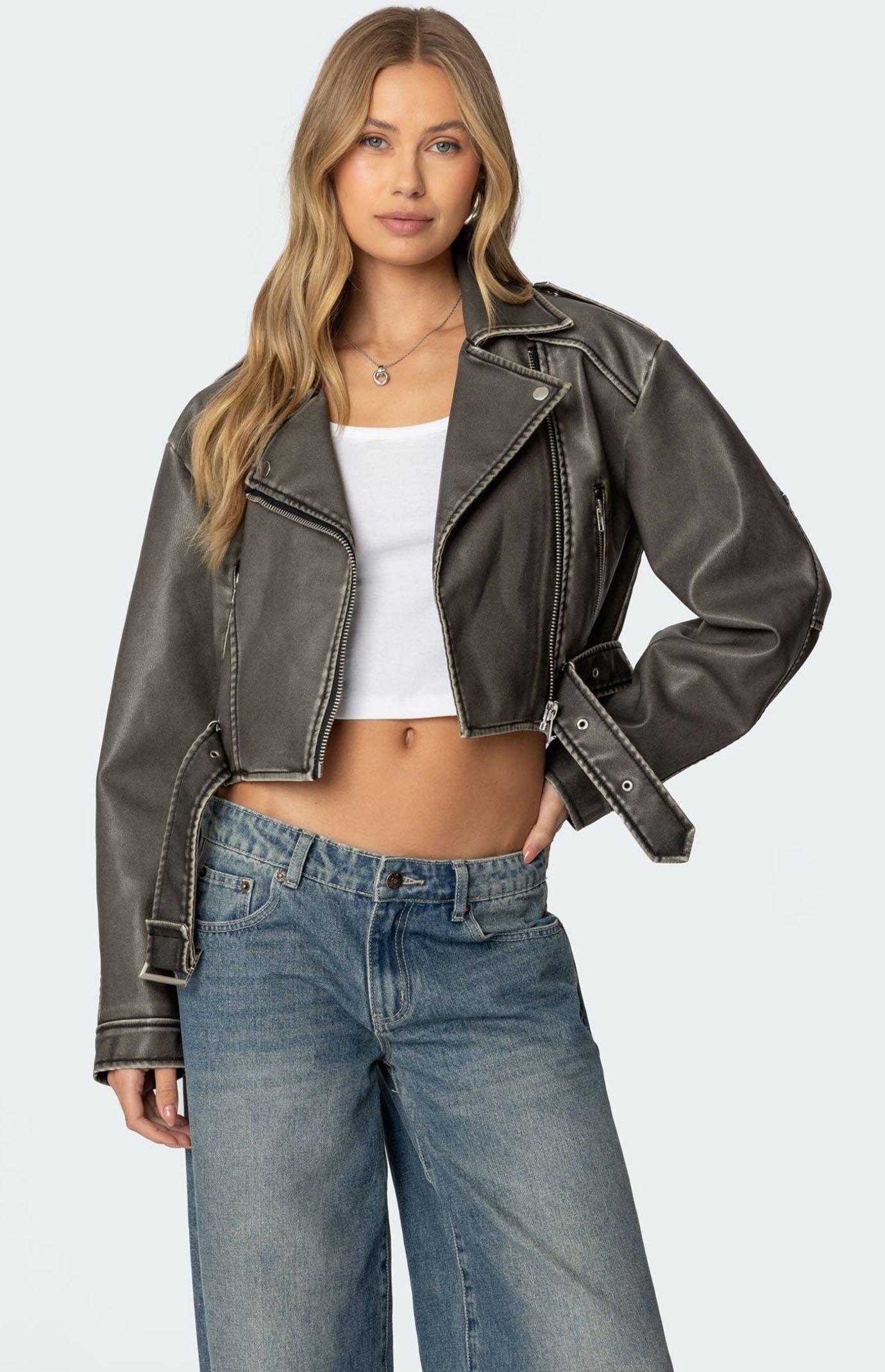 Edikted Women's Washed Faux Leather Jacket Product Image