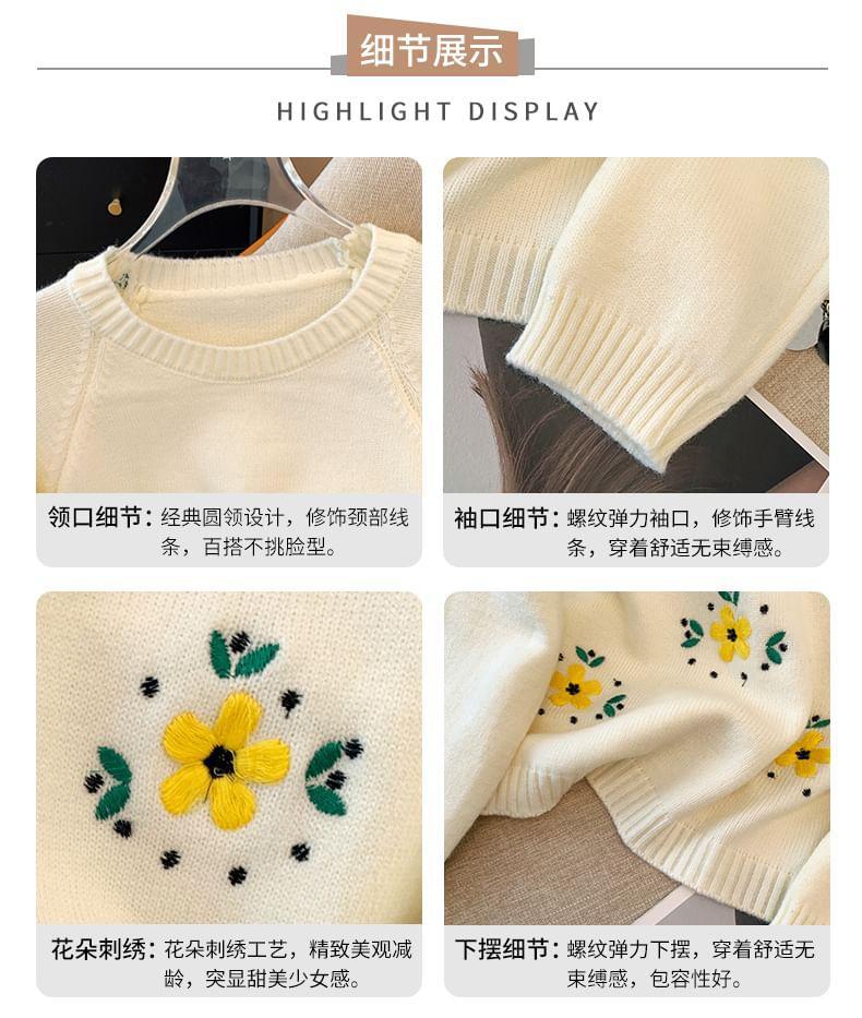 Round Neck Floral Embroidered Sweater Product Image