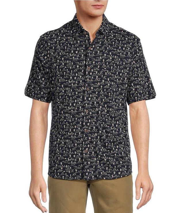 Roundtree & Yorke Short Sleeve Conversational Print Slub Coatfront Shirt Product Image