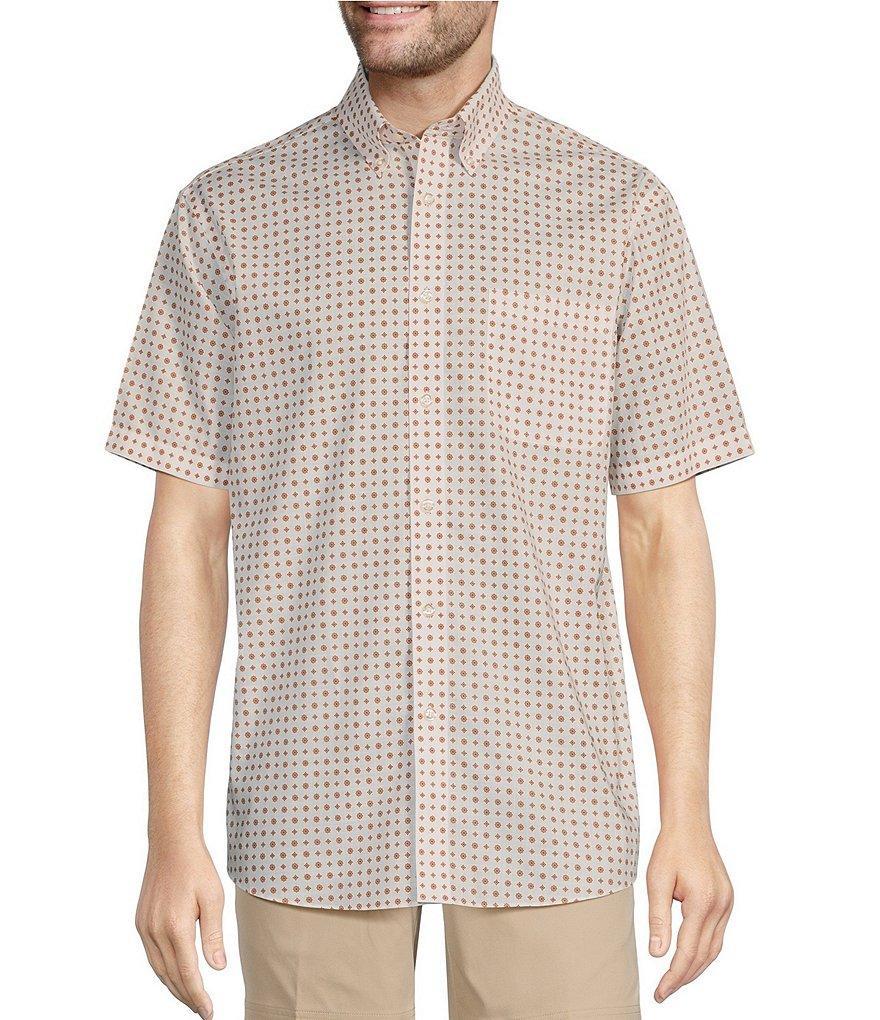 Gold Label Roundtree & Yorke Non-Iron Short Sleeve Geometric Print Slub Sport Shirt Product Image