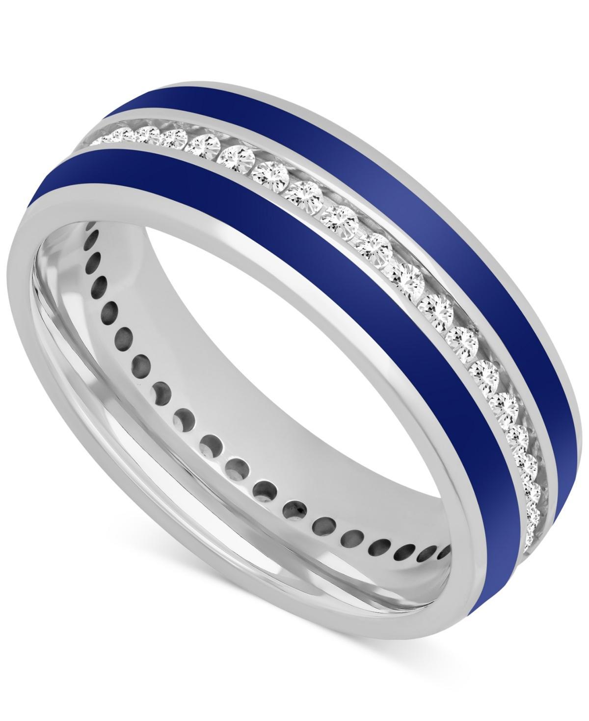 Mens Black Sapphire (1-1/3 ct. t.w.) & Ceramic Stripe Band in Sterling Silver (Also in Lab-Created White Sapphire) Product Image