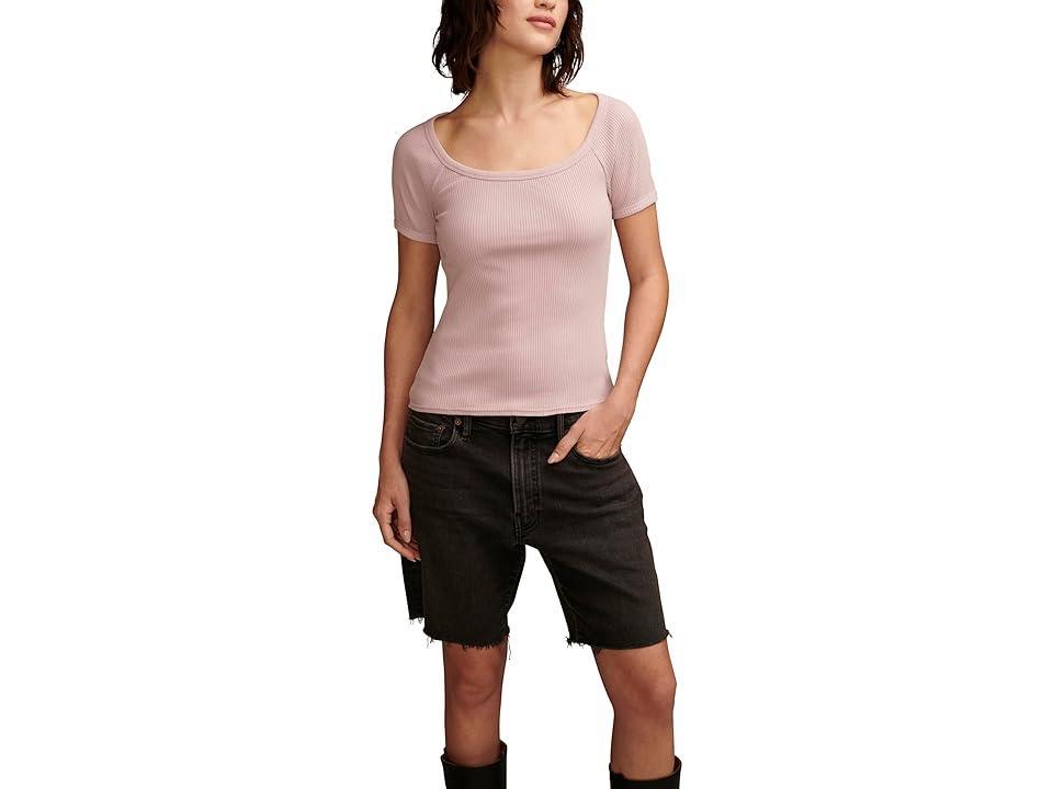 Lucky Brand Short Sleeve Rib Knit Top (Mauve Shadows) Women's Clothing Product Image