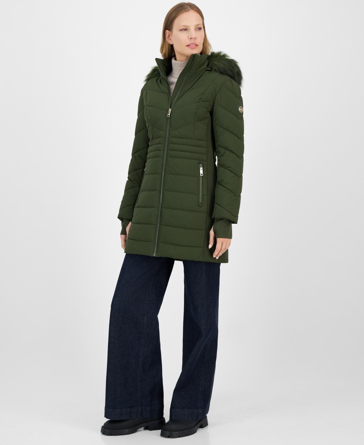 Michael Michael Kors Womens Faux-Fur-Trim Hooded Puffer Coat, Created for Macys Product Image