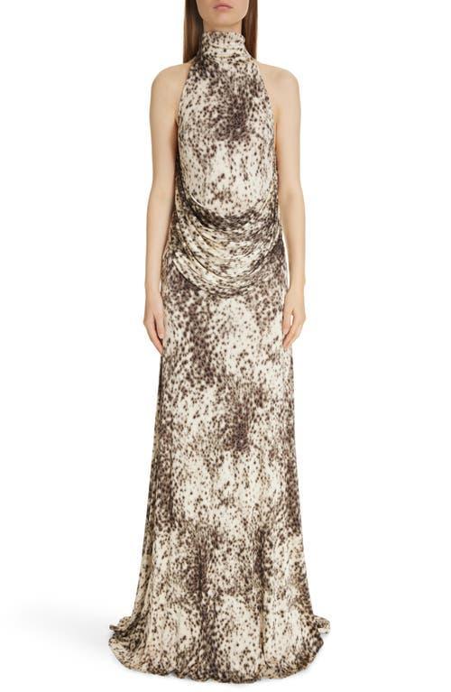 Womens Draped Dress In Jersey With Snow Leopard Print Product Image