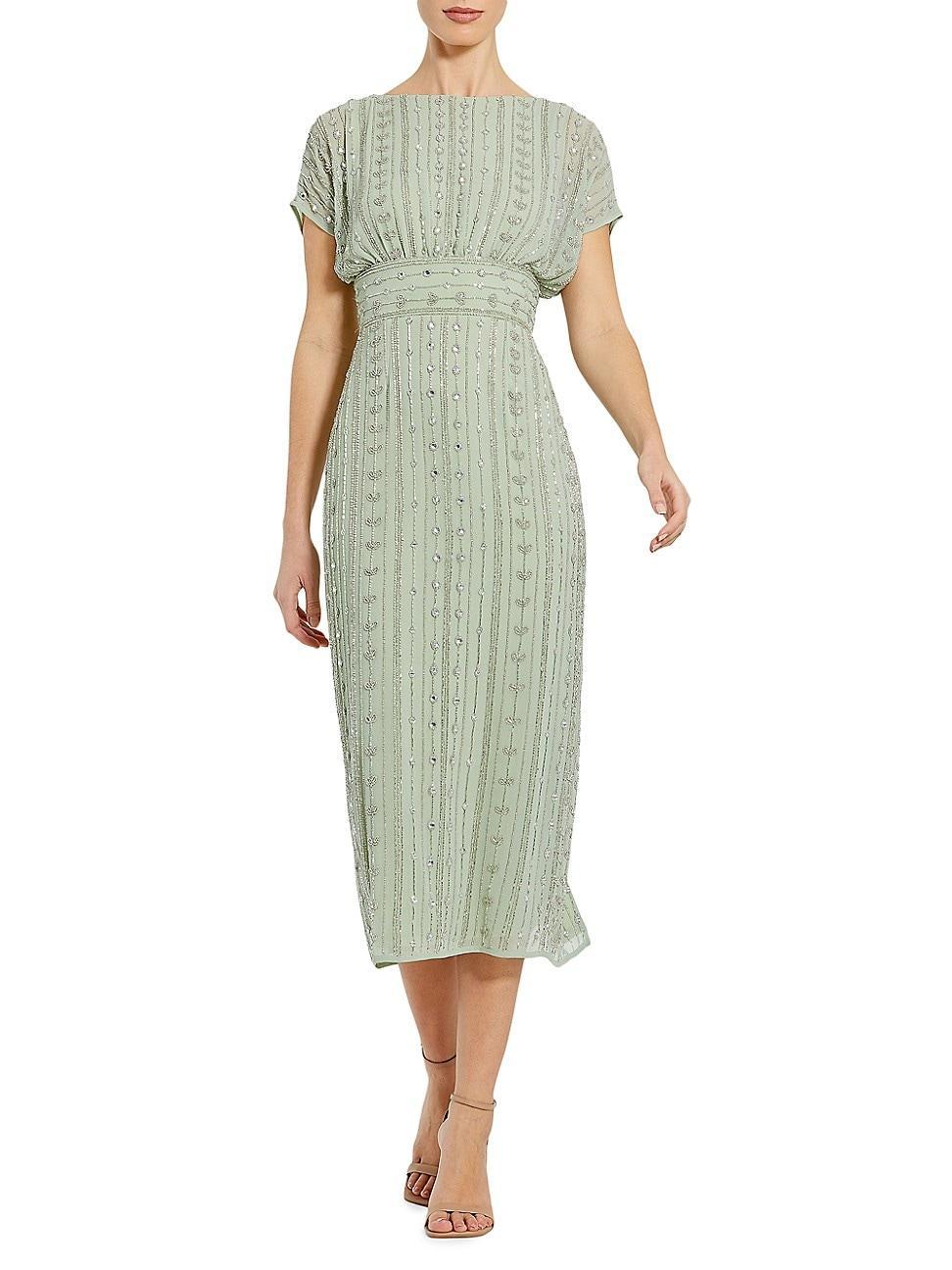 Womens Beaded Mesh Column Midi-Dress Product Image