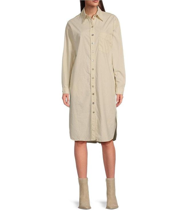 Le' AL.X Woven Point Collar Long Sleeve Button Front Shirttail Below the Knee Dress Product Image