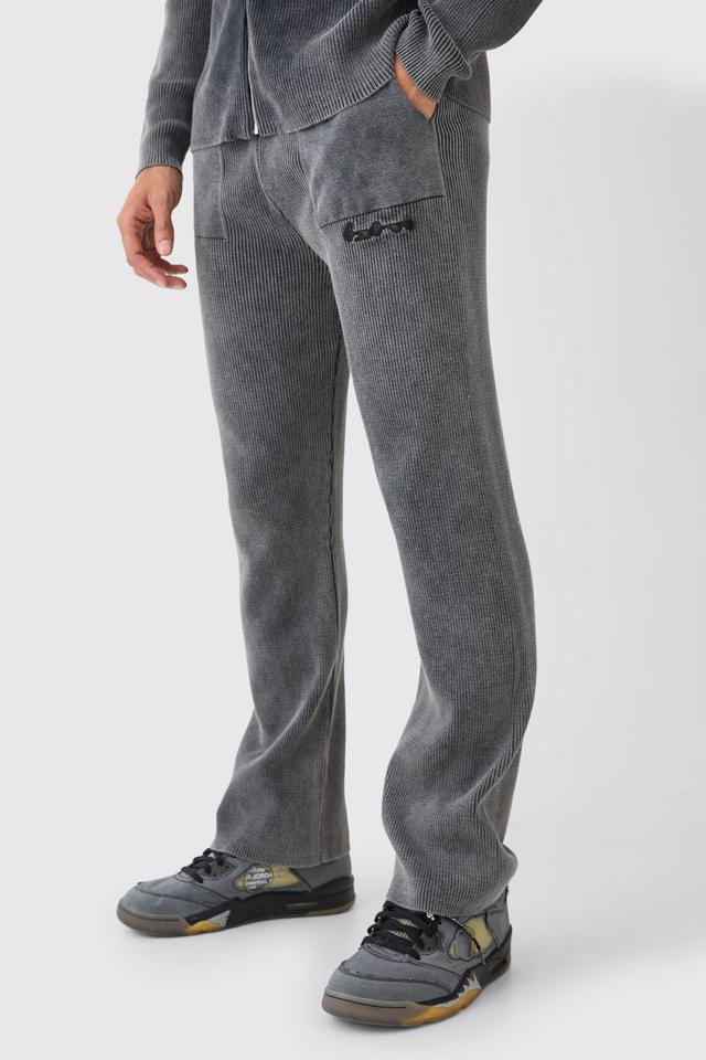 Regular Fit Acid Wash Ribbed Knitted Sweatpants | boohooMAN USA Product Image