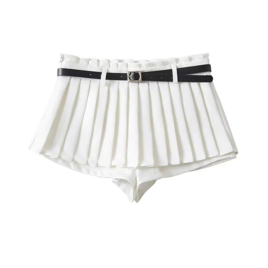 Low Waist Plain Pleated Mini Skirt Product Image