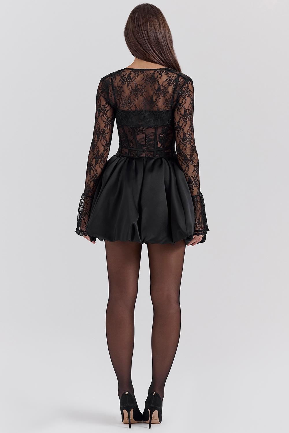 Beauty Black Lace Puffball Mini Dress Product Image