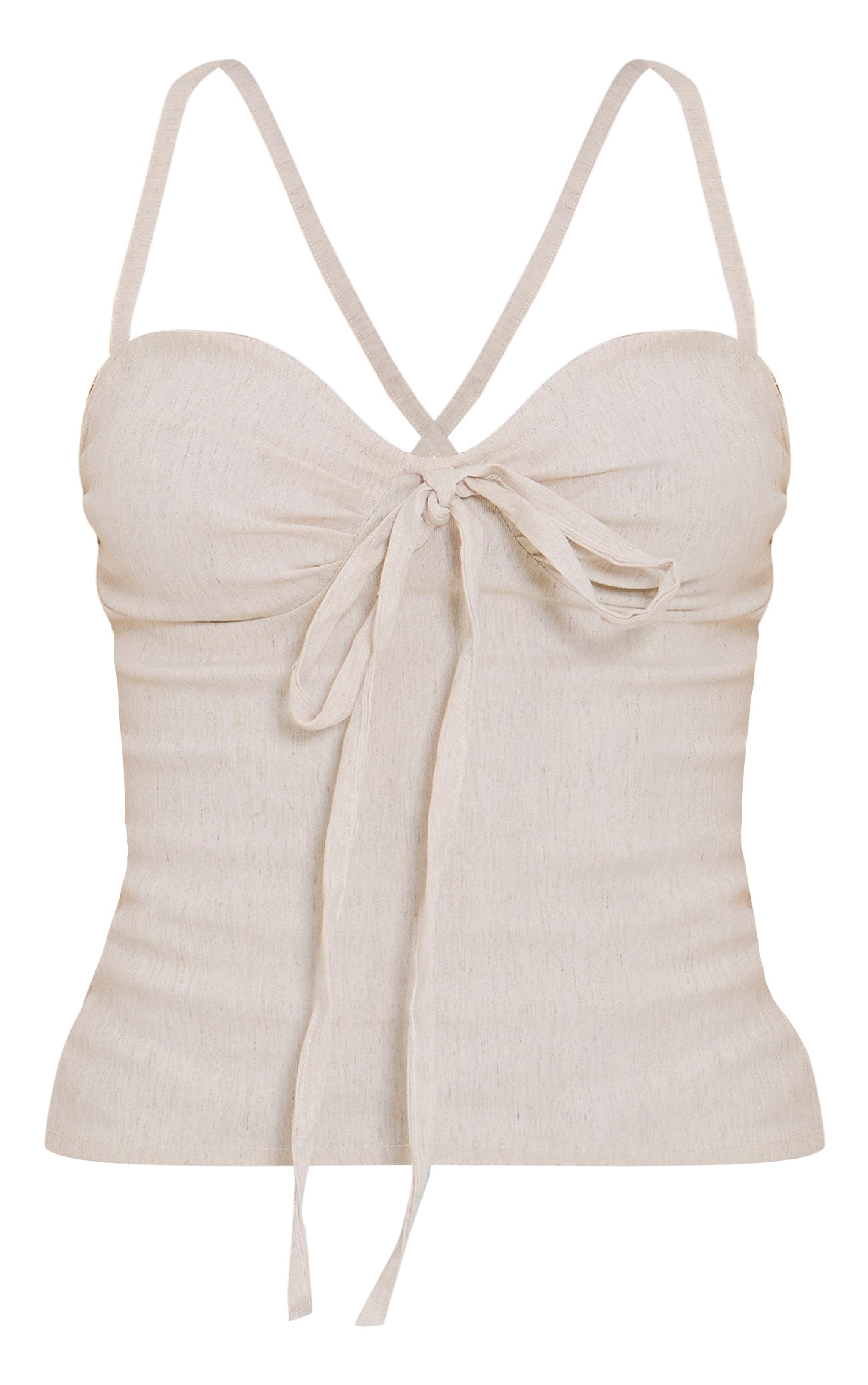 Petite Stone Linen Look Bengaline Crossover Strappy Top Product Image