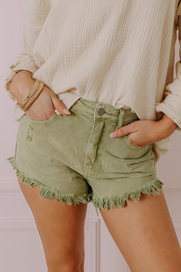 The Misi High Waist Frayed Shorts In Sage Product Image