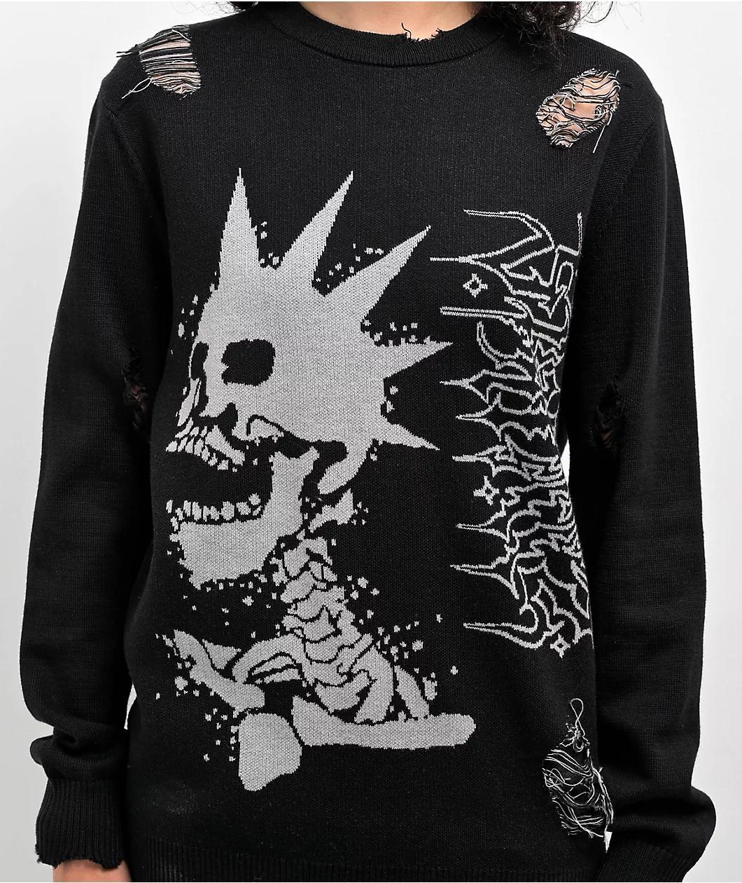 SWIXXZ Punk Distressed Black Sweater Product Image