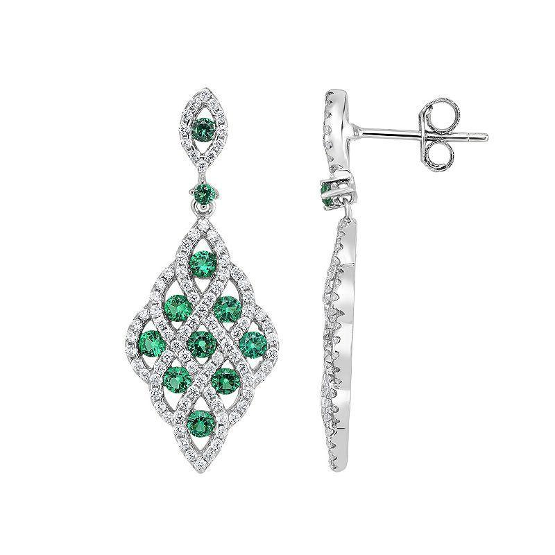 Lab-Created Green Spinel & Cubic Zirconia Sterling Silver Openwork Kite Drop Earrings, Womens Product Image