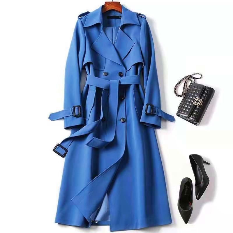 Lapel Collar Plain Midi Double-Breasted Trench Coat Product Image