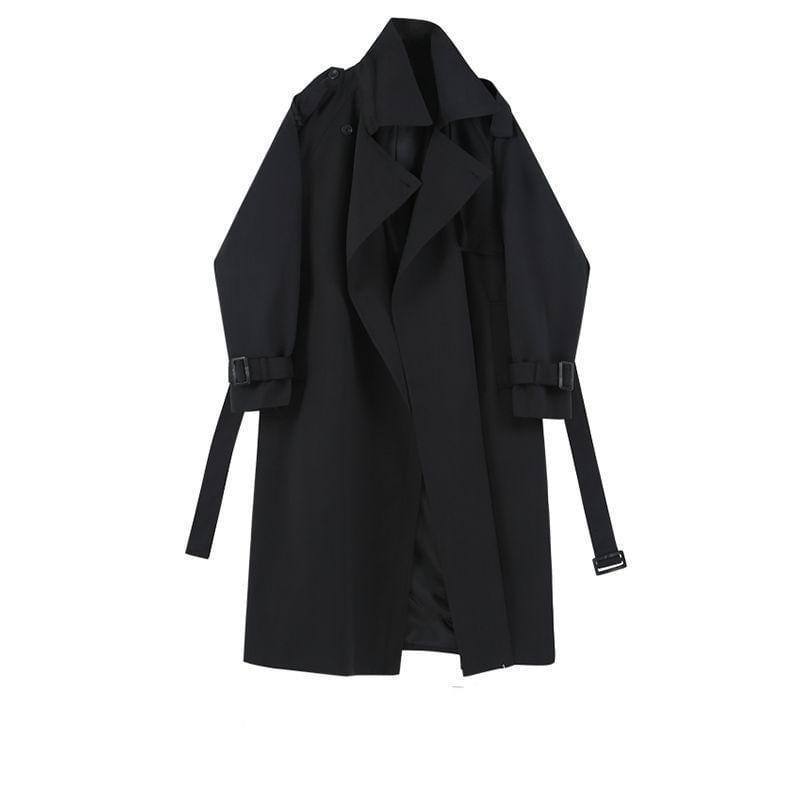 Lapel Collar Plain Open Front Trench Coat Product Image