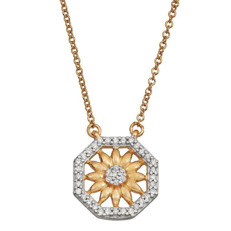 Jewelexcess Two Tone Sterling Silver 1/6 Carat T.W. Diamond Sunflower Pendant Necklace, Womens Multicolor Product Image