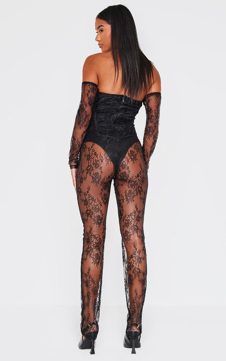 Black Lace Corset Detail Bardot Jumpsuit Product Image