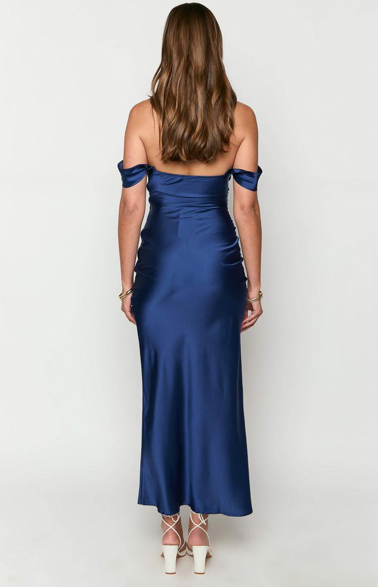 Ella Navy Off Shoulder Formal Maxi Dress Product Image