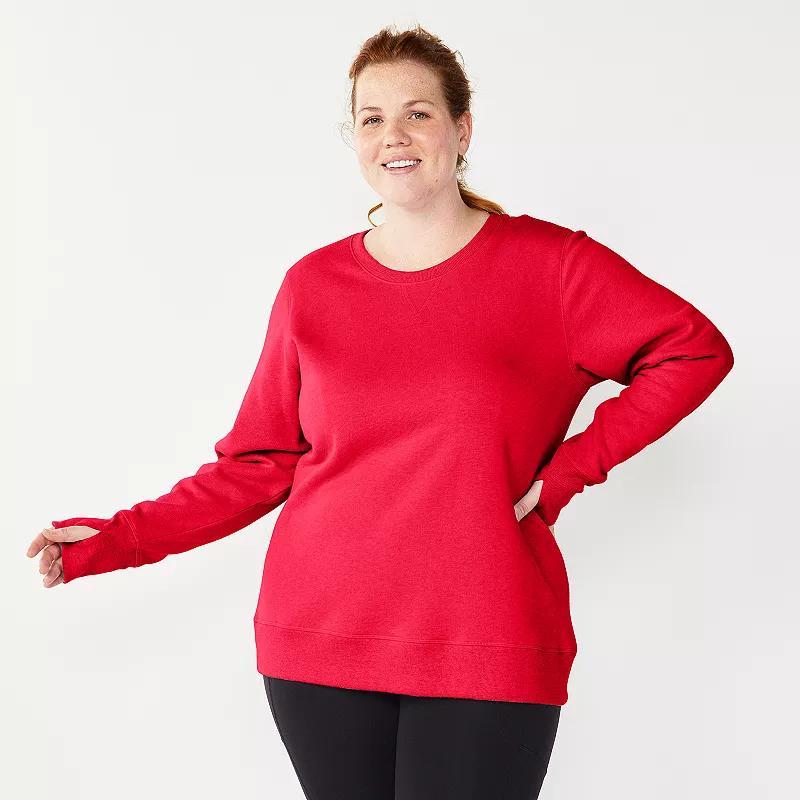 Plus Size Tek Gear Ultrasoft Fleece Crewneck Sweatshirt with Thumb Holes, Womens Aspire Pink Product Image