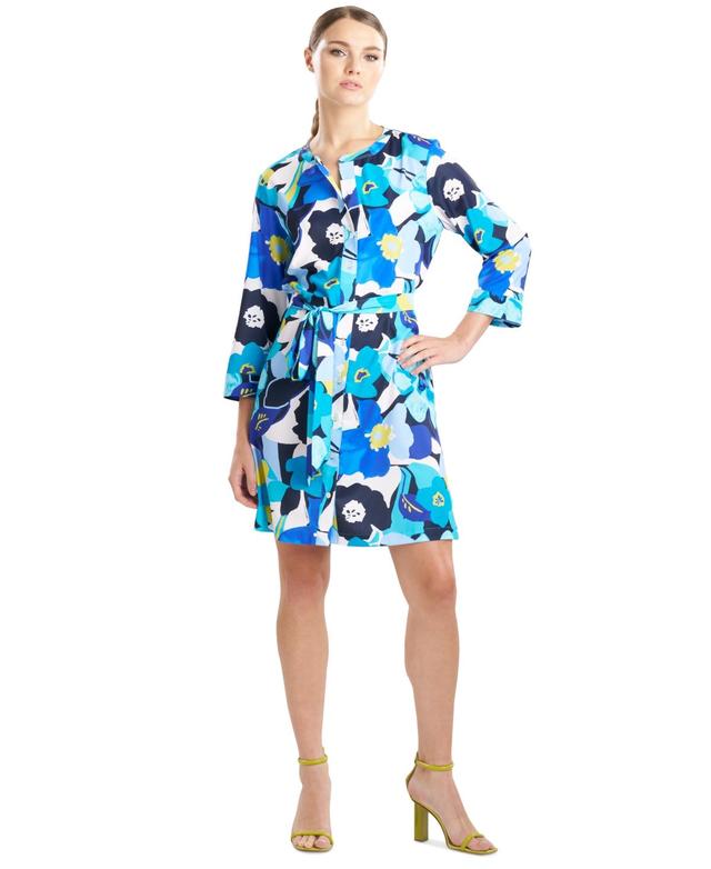 Natori Womens Floral-Print Belted 3/4-Sleeve Dress Product Image