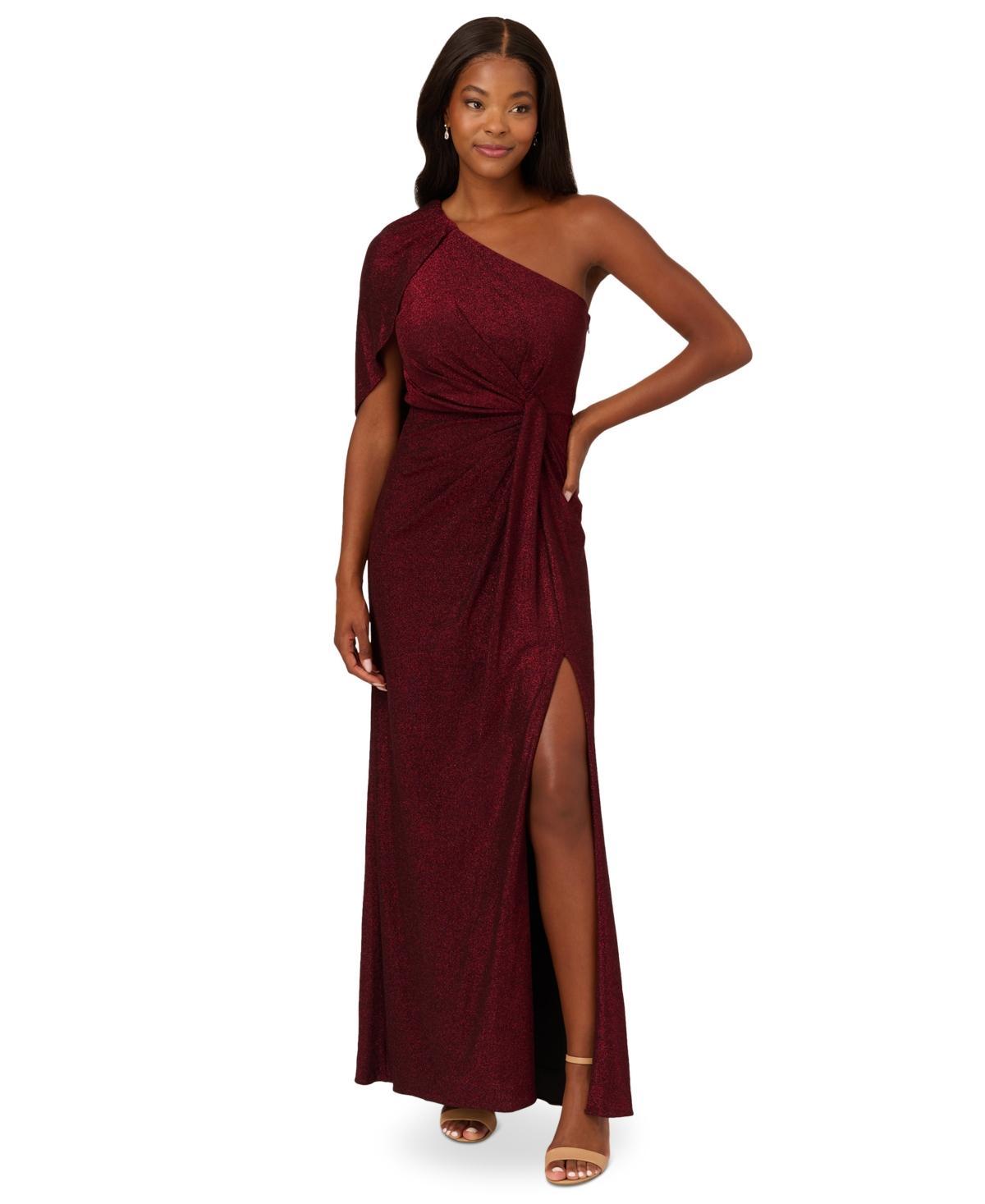 Adrianna Papell Womens Metallic Draped One-Shoulder Gown Product Image