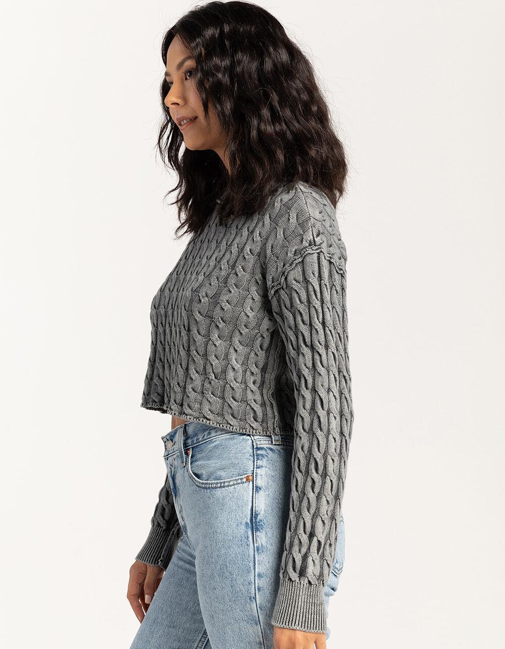 FULL TILT Washed Cable Womens Crop Sweater Product Image